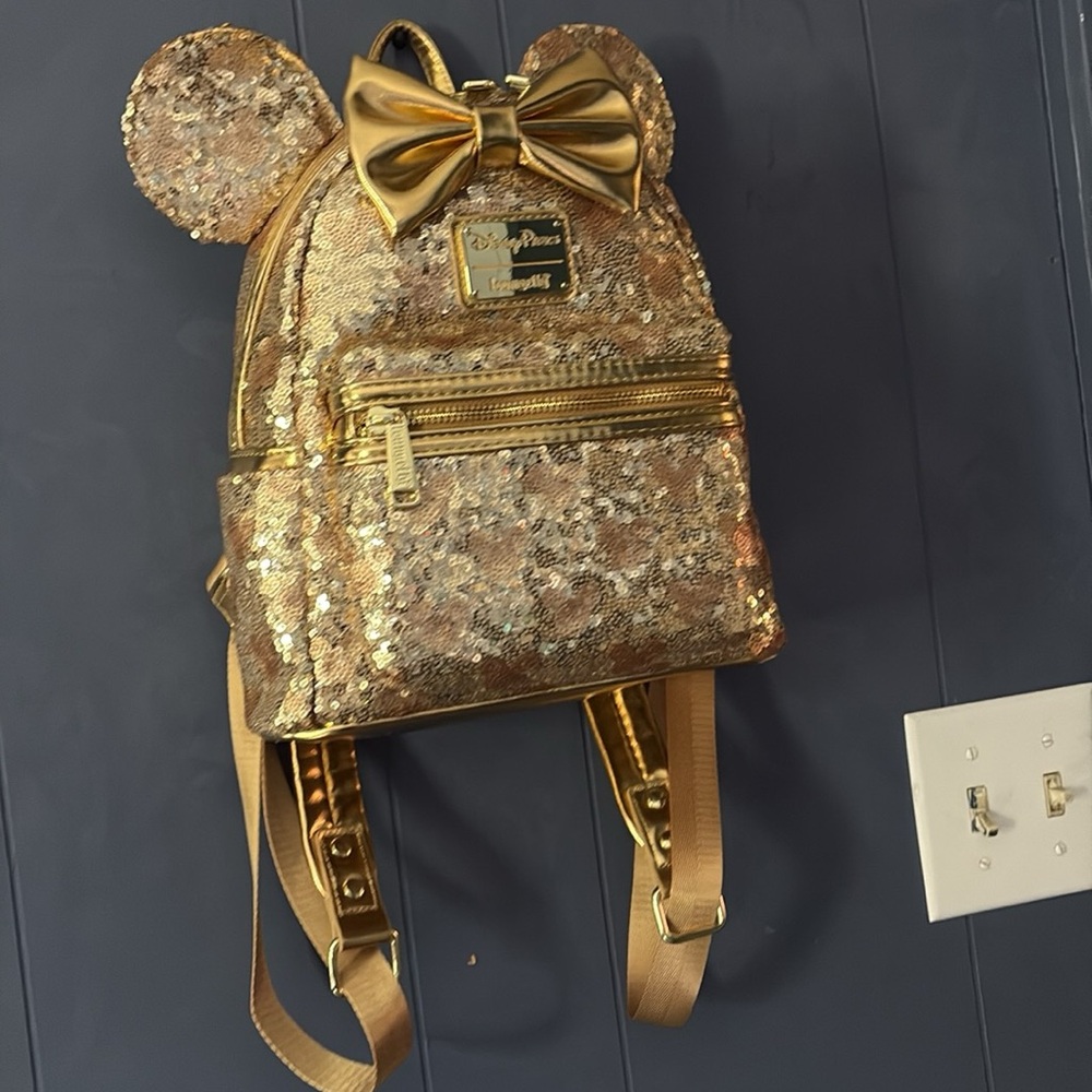 Gold Sequin Mini Backpack With Ears - image 1